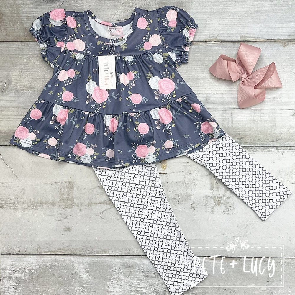 Grey Floral Pant Set